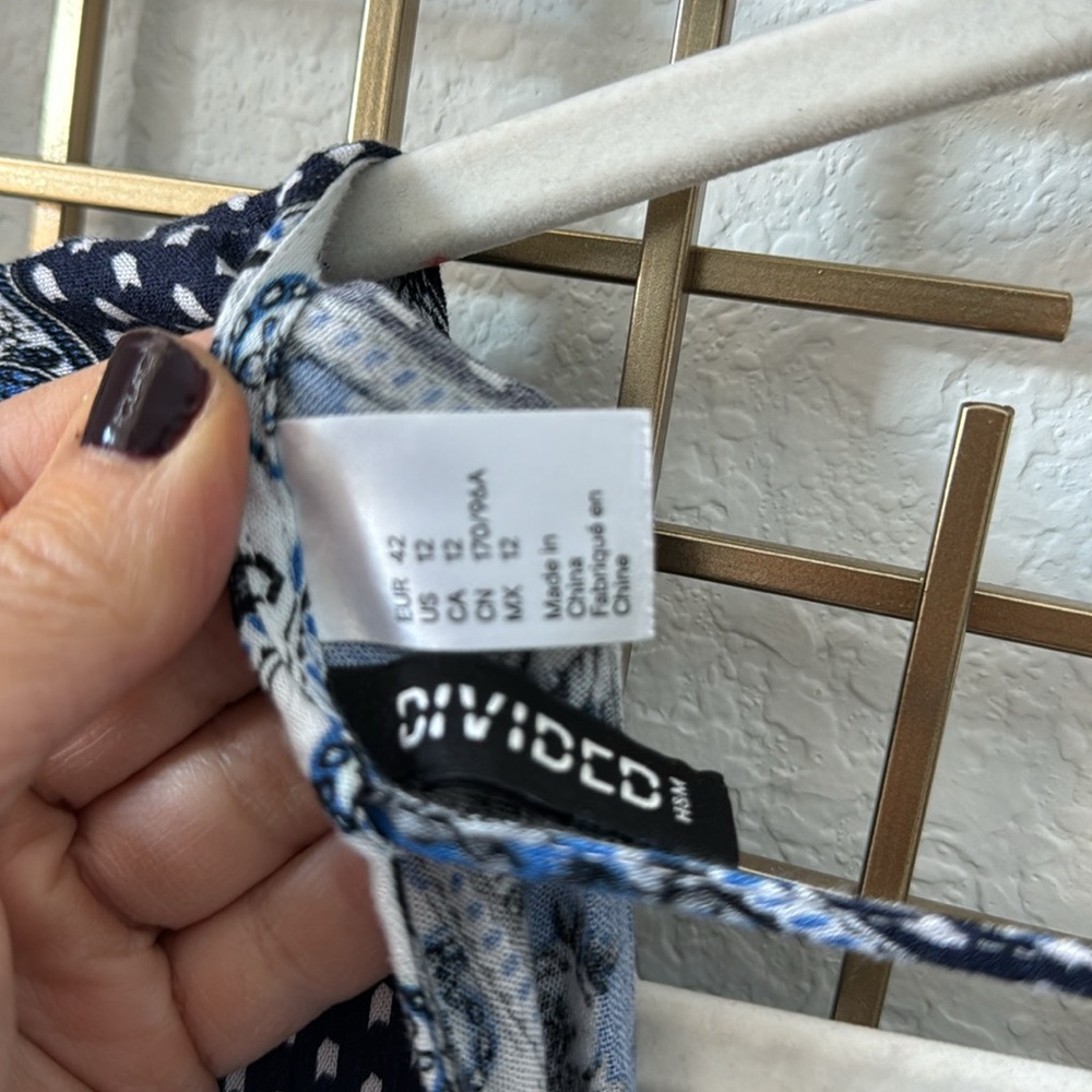 H&M Blue Patchwork Drawstring Detail Bell Sleeve … - image 6